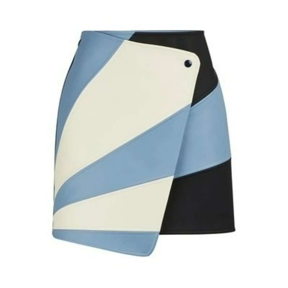 Miko Miko Stripe Skirt Faux Leather Blue White Mod Retro Futuristic Cosplay - Picture 2 of 16
